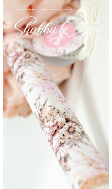 Lumanare de botez pentru fetite deosebita cu monograma si bujori, 65x4 cm, Shabby Chic  10